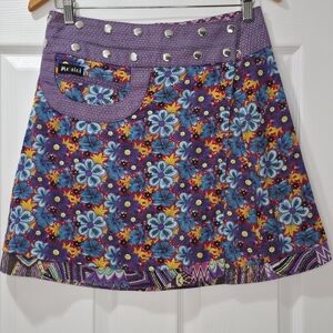 Moshiki (or Miriki/Gugi) Reversible Floral Cotton Wrap Mini Skirt Snap OSFM S-XL